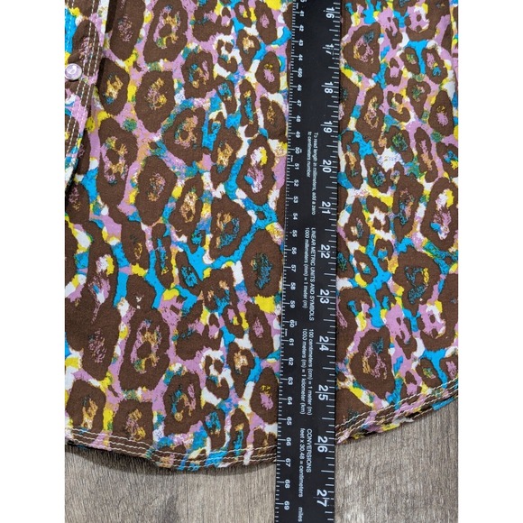 Rock 47 Wrangler Western Shirt Pink Rhinestone Snap Brown Turquoise Size Large - Picture 5 of 10